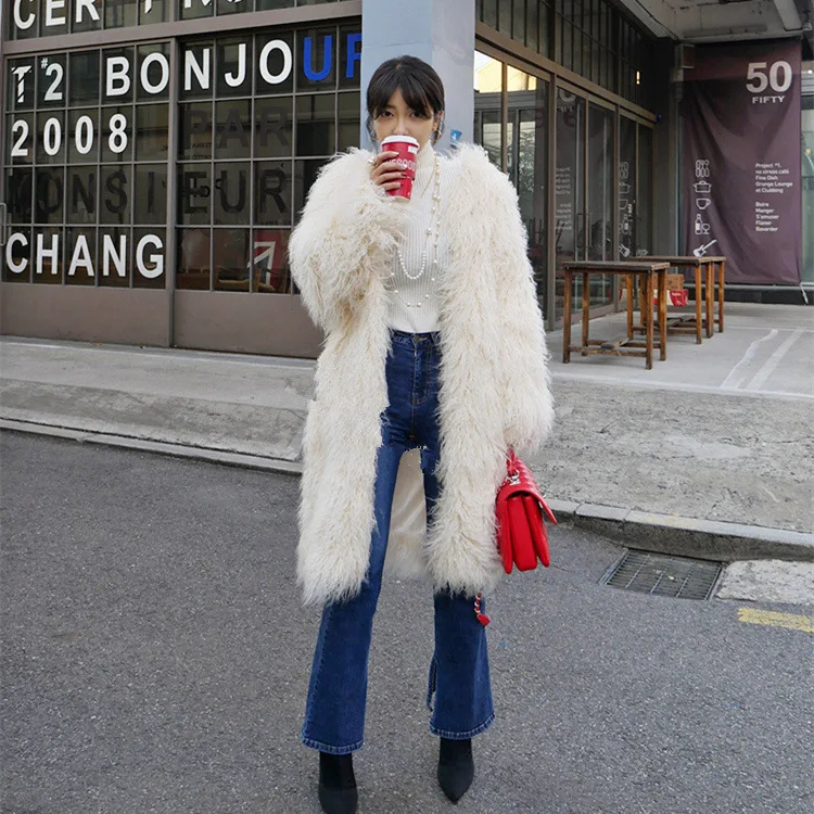 New curly wool long ash fur coat Korean thickened joint trendsetter warm imitation fur coat