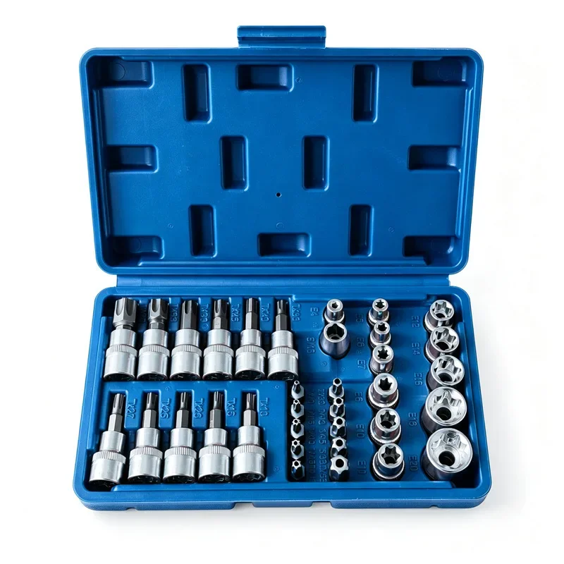 34PCS Portable Socket Wrench Tool Set Socket Bits Combo With Blue Red Case Professional Auto Vehicle Repair Hand Tools
