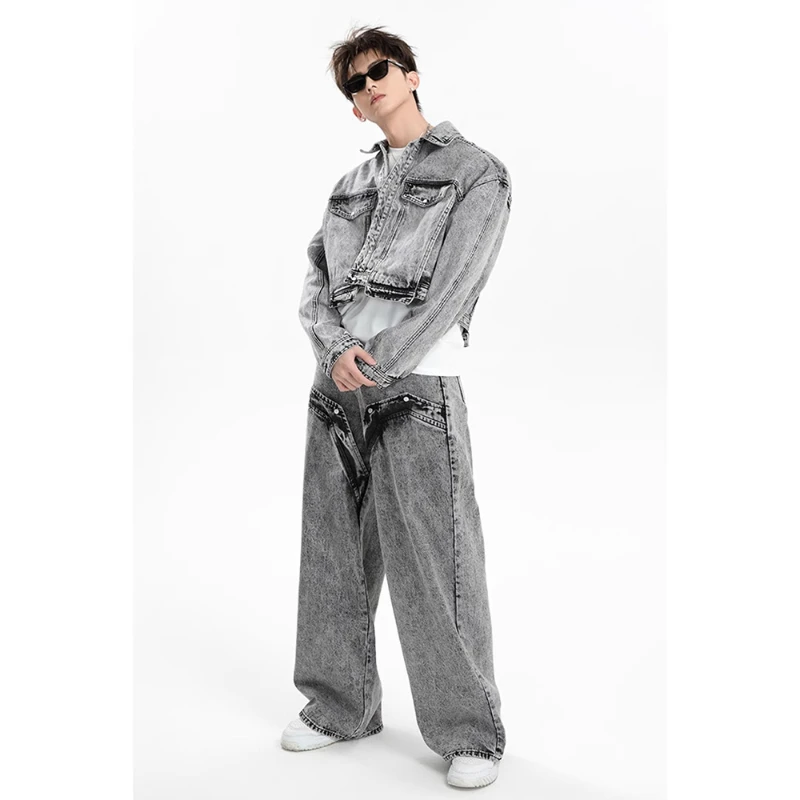 

OIMG American premium jacket denim suit spring casual loose jacket jacket pants set