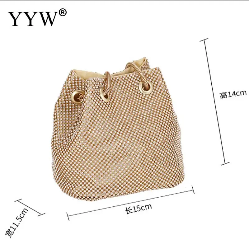 INS Mini Rhinestone Drawstring Women Tote Bag Classic Bling Sequin Diamond Female Handbag Metal Crossbody Soft Lady Wallet Purse