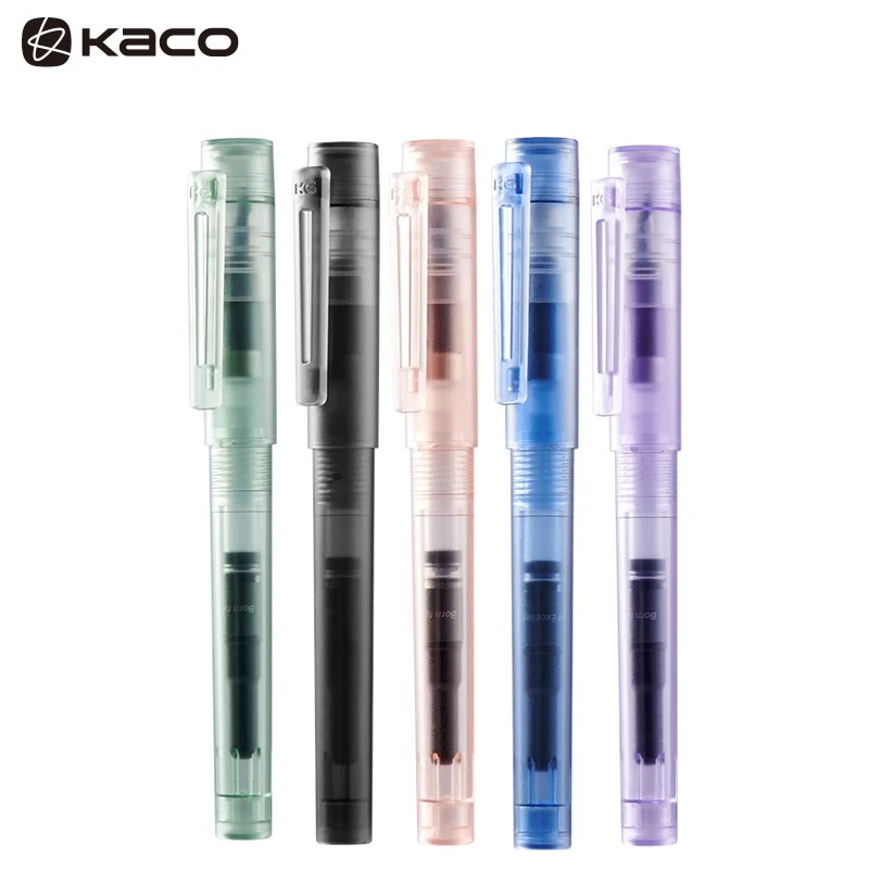 

Kaco Transparent Fountain Pen Set with Replacable Ink Sac Pучки Stylo EF 0.5MM Nib Business Office Writing Stationery Supplier