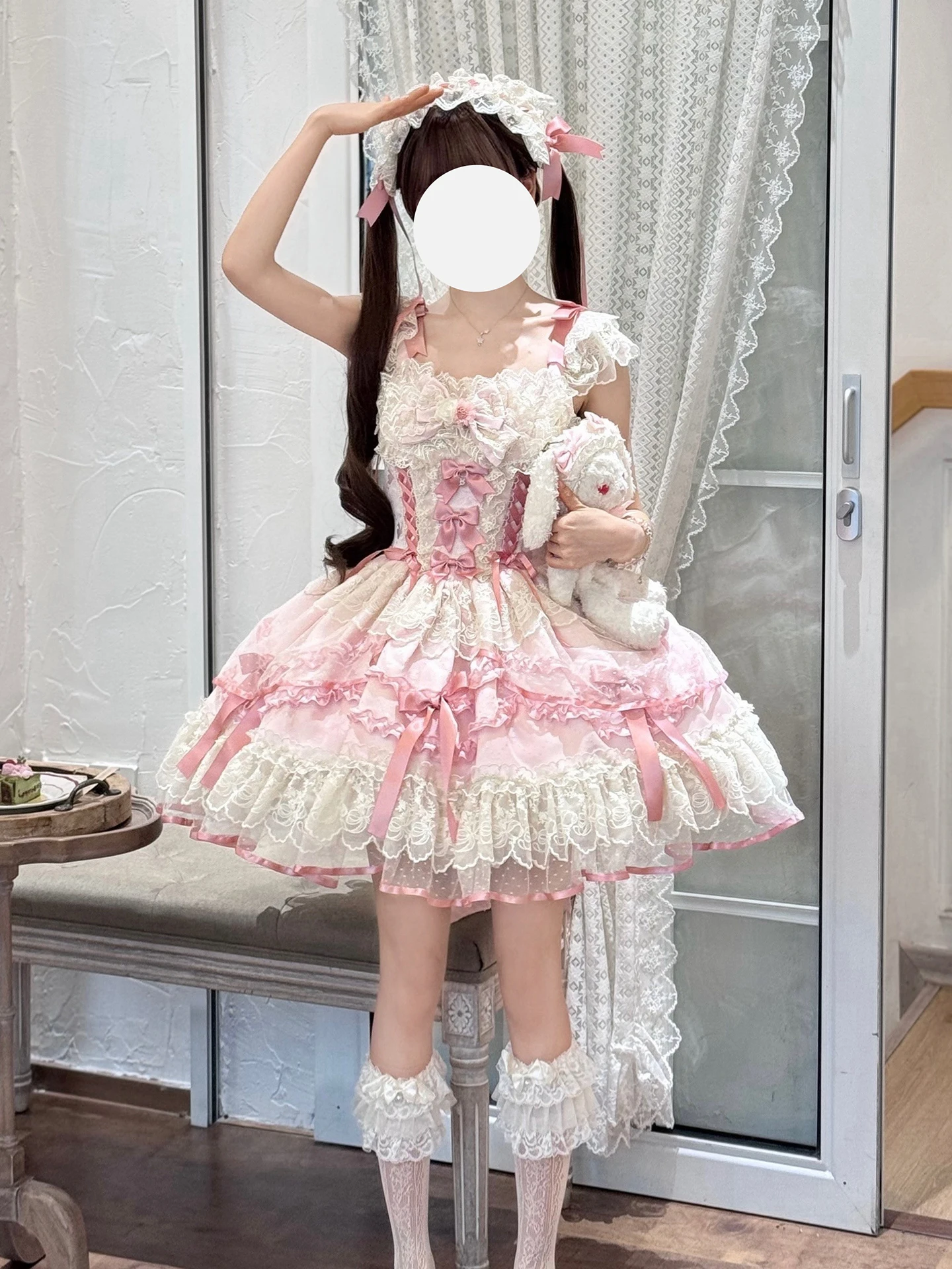 Abito Lolita Plus Size Stile Giapponese Soft Girl Ballet Wind JSK con Bretelle in Fibra di Poliestere Primavera Estate per Cerimonia Adulti