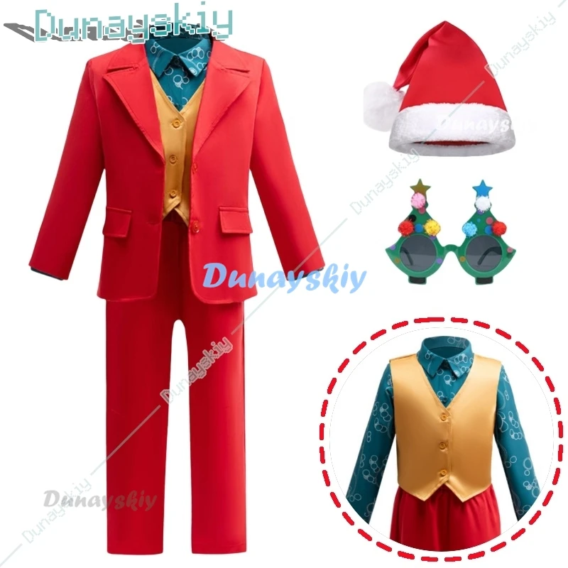 Kid Jokerr Cosplay Costume Red Suit Set Clown Costume For Boy Role Playing Party Halloween Costumes Party