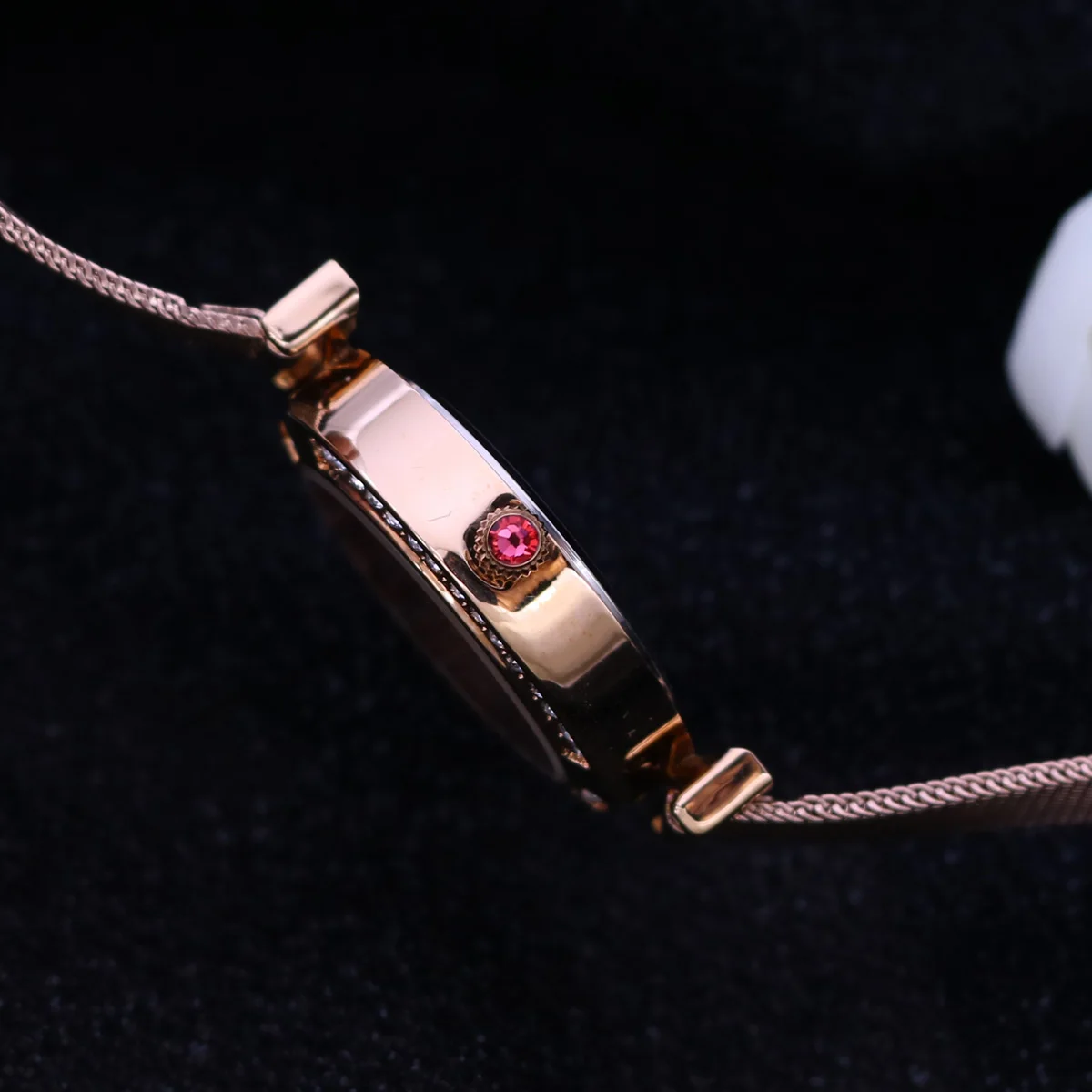 Rhinestones Women's Watch Quartz Hour Fine Fashion Elegant Mesh Bracelet Mother-of-pearl Clock Girl's Birthday Gift Julius Box