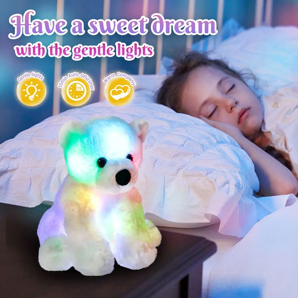 25cm Plush Bear LED Light Dolls White Stuffed Polar Bear Animals Gift for Kids Girl Christmas Birthday Festival Toy Luminous