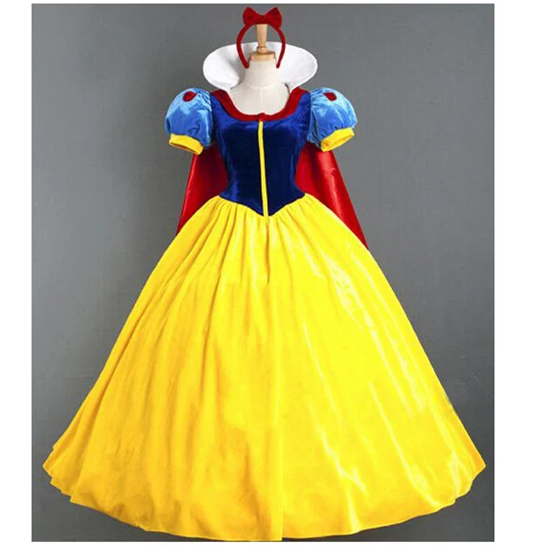 

Women Adult Halloween Cartoon Princess Snow White Costume For Sale white snow princess With bustle NL222