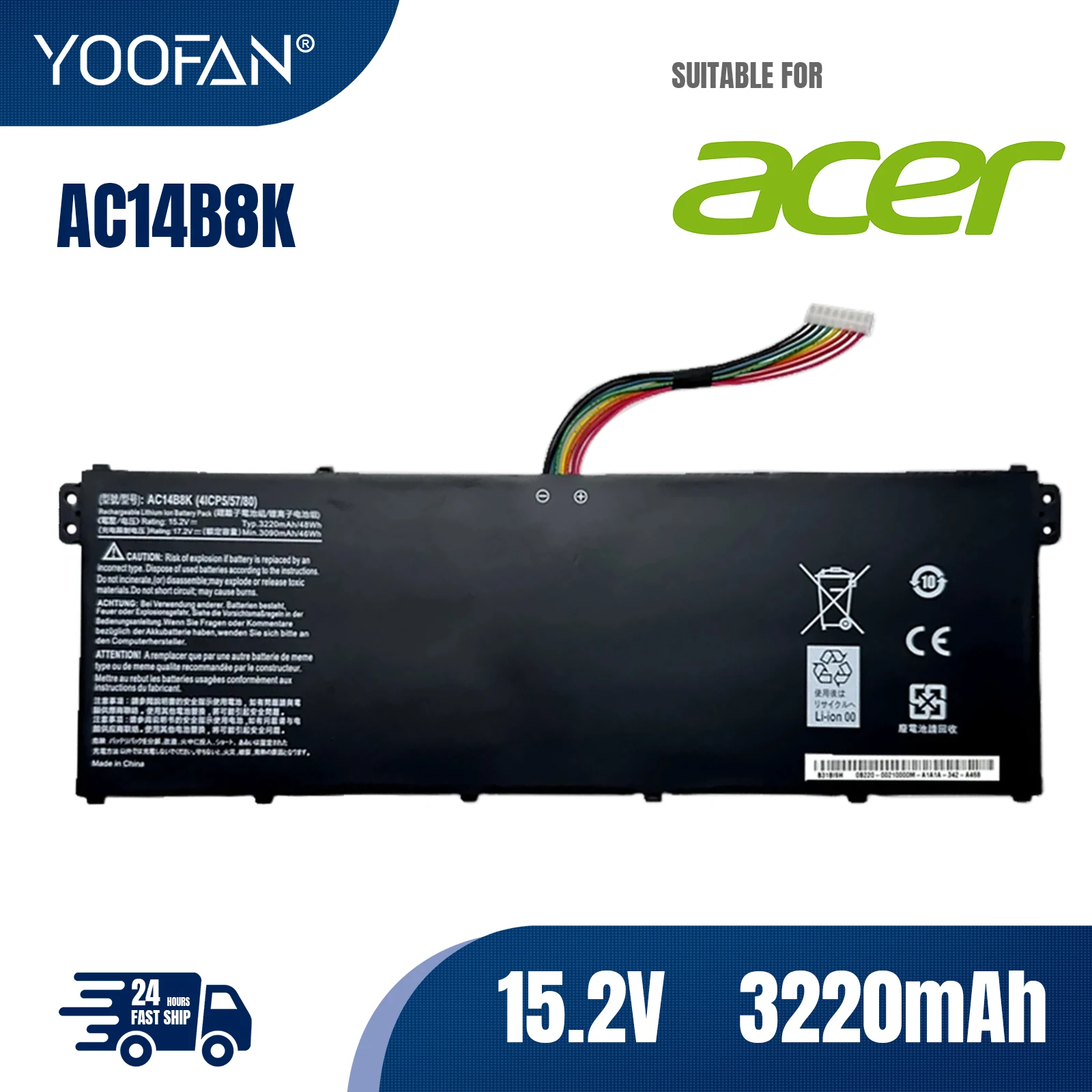 YOOFAN AC14B8K Battery for Acer Nitro 5 AN515-51 AN515-52 AN515-53 Aspire V3-371 V3-111 ES1-111 ES1-512 R3-131T R5-471T