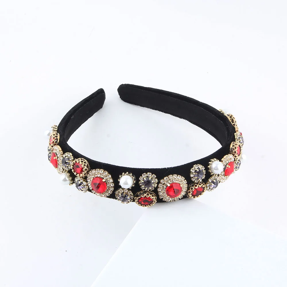 New Fashionable European And American Cross-Border Water Diamond Hair band Sponge Baroque Retro Hair Accessory For Women 420