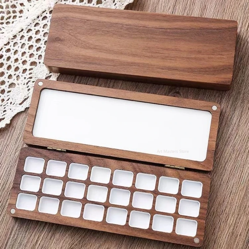 Wooden Pigment Box Magnetic Box Cover 24 Grid Watercolor Color Mixing Box Good Storage Carry It with You When Traveling
