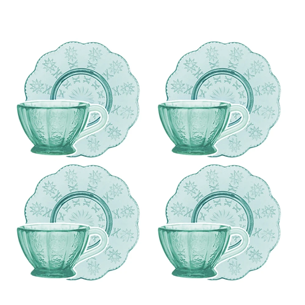 1:6 Dollhouse Mini Model Furniture Glass Texture Cups and Saucers Combination Dollhouse Accessories, Green