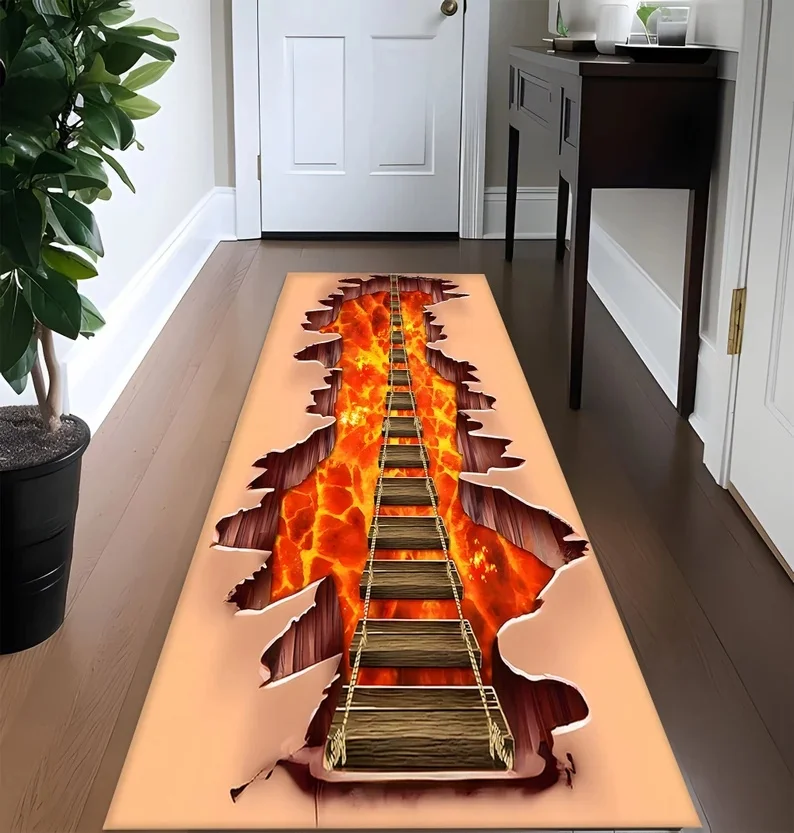3D Visual Illusion Runner Teppich Magma Suspension Bridge Muster Spiel Bodenmatte Eingang Nachttisch Sofa Teppich Heimdekoration