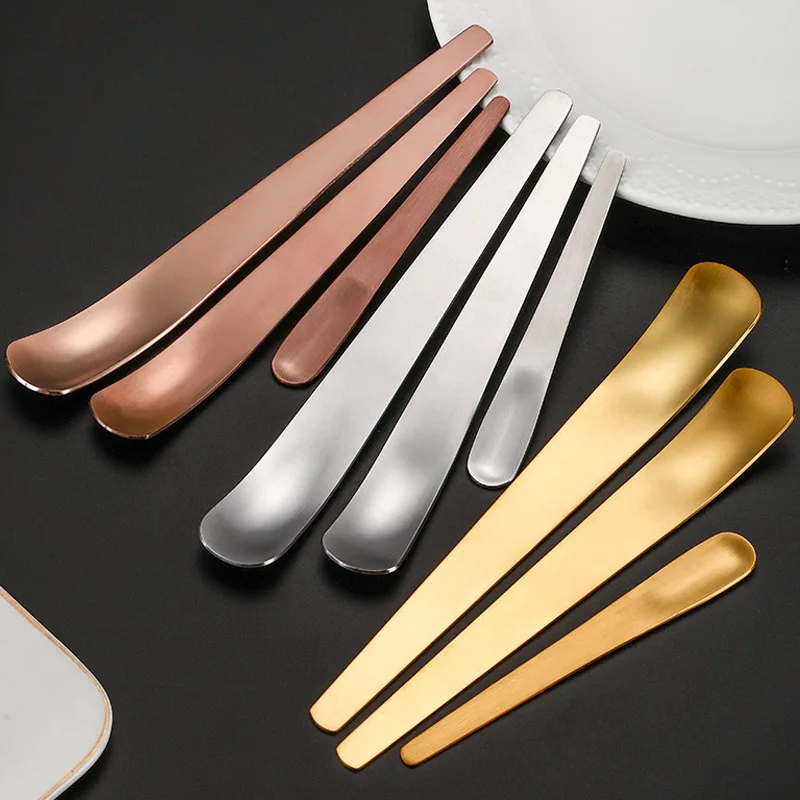 3pcs Flat Head Stainless Steel Spoon Coffee Mixing Spoon Tea Spoons Ice Cream Cake Dessert Spoon Bar Household Kitchen Tableware