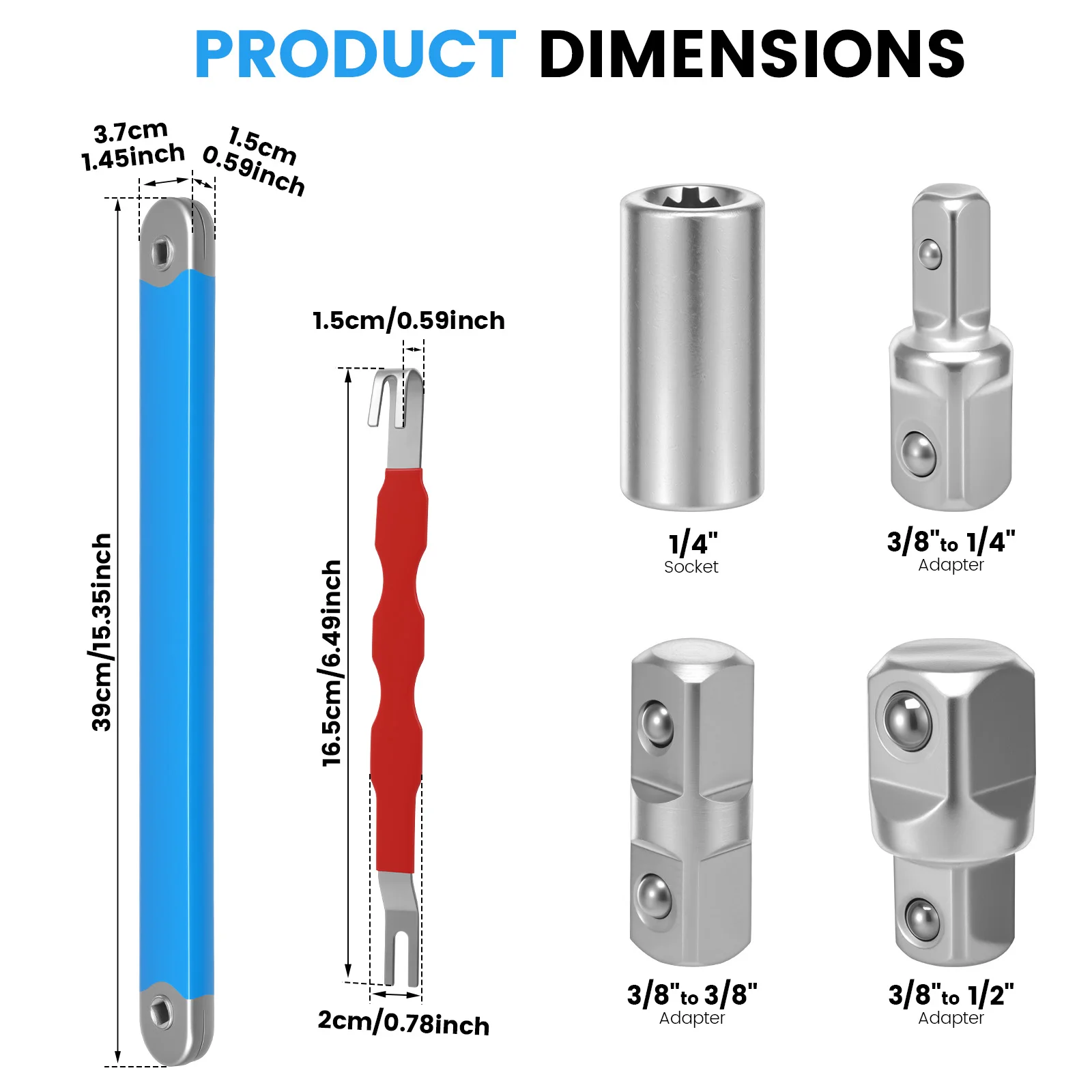 Offset Extension Wrench Carbon Steel Tight Reach Extension Wrench Set with 1/2 1/4 and 3/8 inch Square Drive Adapters for Tight