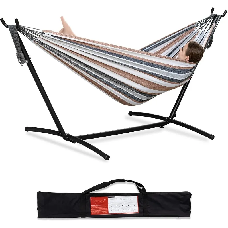 

Double Hammock with Space Saving Steel Stand 450lb Capacity 2 People Standing Hammocks and Portable Carrying Bag