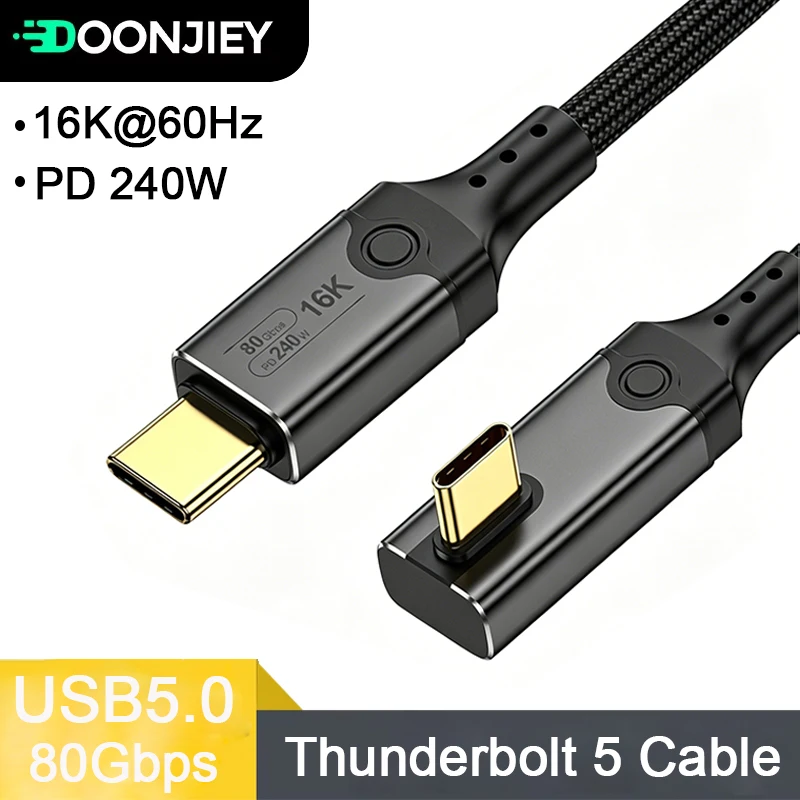 DOONJIEY Thunderbolt 5 Type C Cable PD240W Fast Charging 80Gbps Data Transfer 16K/8K Video Wire for iPhone 16 17 Macbook Pro