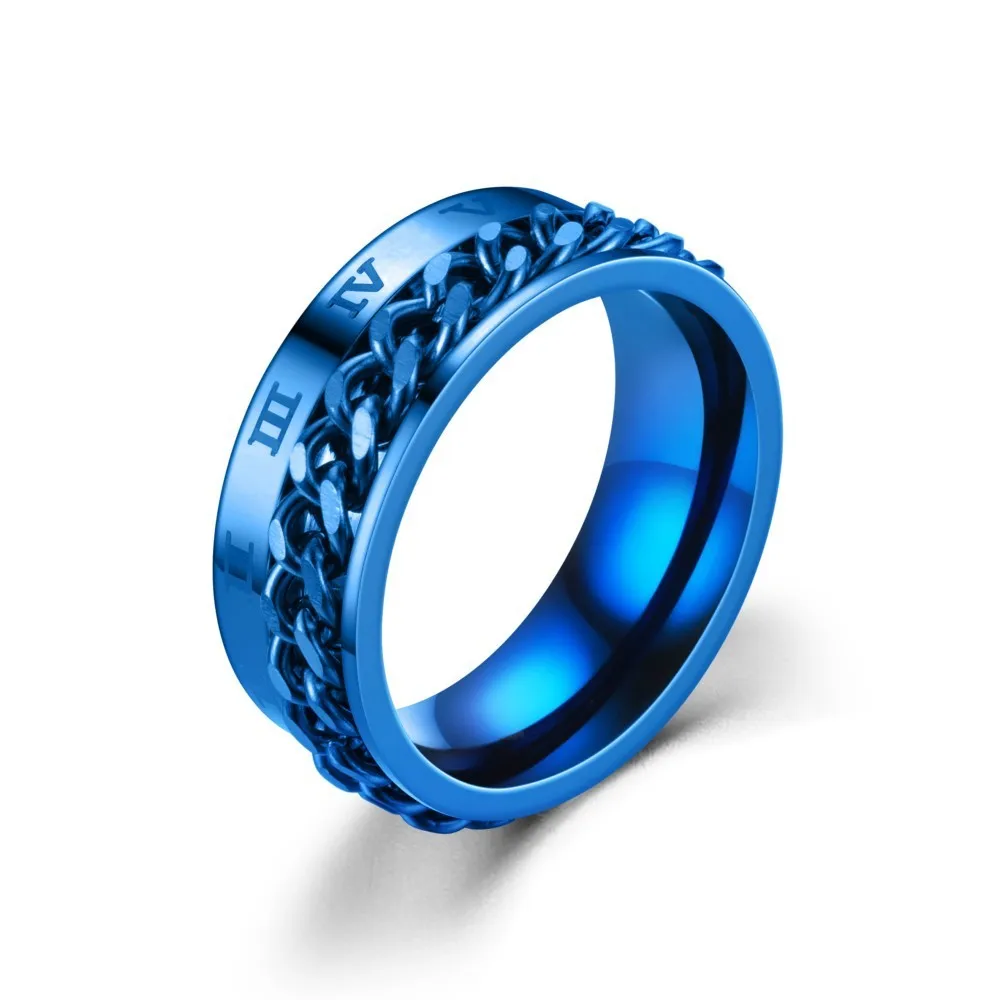 Römische Ziffern Edelstahl Kette Rotierenden Angst Schwarz Ringe Für Männer Zappeln Metall Spinner Knuckle Ring Anillos De Hombre