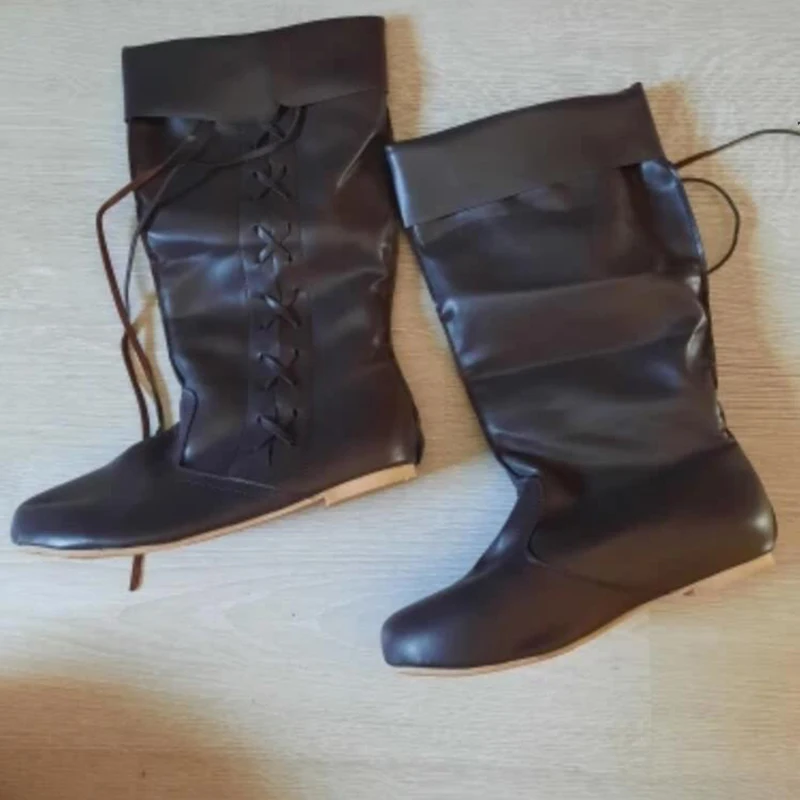 أحذية جلدية عالية الفارس للرجال والنساء ، أحذية كوسبلاي في العصور الوسطى ، فاسق قوطي ، إكسسوارات قراصنة ، زي الهالوين ، أحذية ويتشر ، عصر النهضة