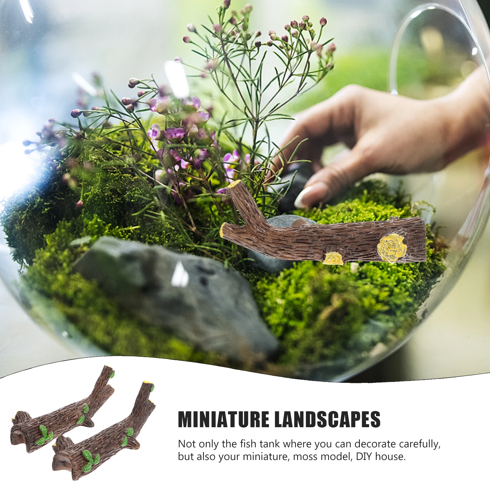 

2pcs Aquarium Decor Green Leaf Large Branch Ornament Accessories Preserved Wood Fake Branch Fish Hiding Plants Synthetic Resin