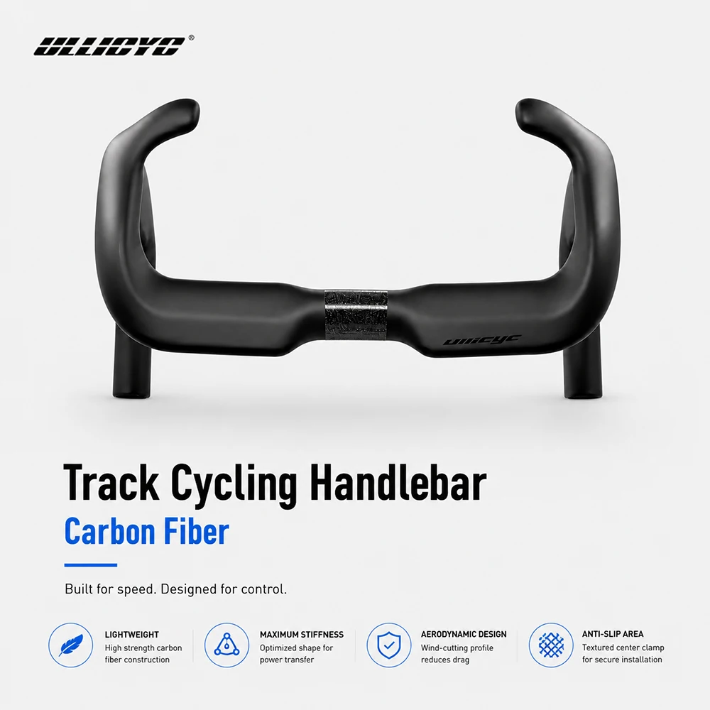 ULLICYC Carbonfaser-Lenker für Fixed-Gear-Bikes, Bahnradfahren, Sprint-Wettkampf-Lenker Schwarz Matt 31,8mm für Velodrome-Rennstrecken, Rennsport TT