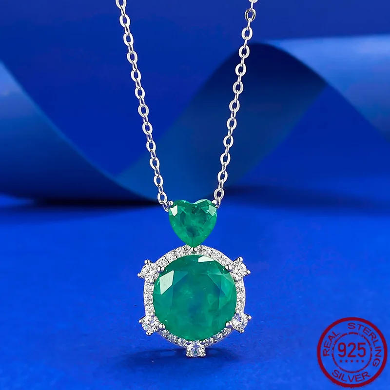 

Новое колье из чистого серебра S925, европейское и американское колье Paraiba 12 мм, благородное, легкое, роскошное, элитное, элегантное, свадебное украшение