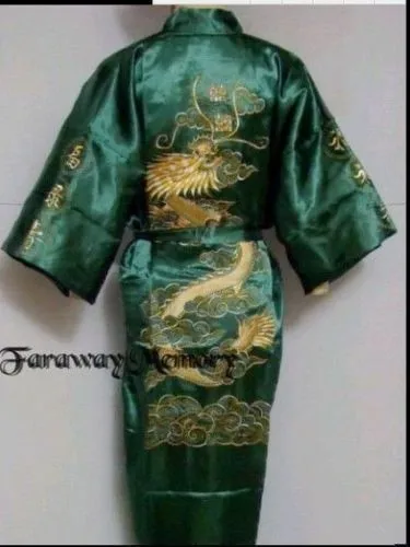 Robe Men Chinese Style Embroidered Dragon Kimono Night Dress Long Sleepdress Night Gown Cardigan Robe Bath V Neck Homewear