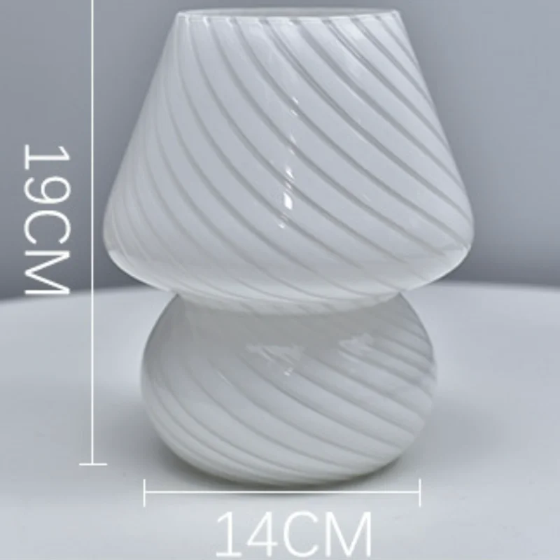 Ins Creative Glass LED Lamp Bedroom Bedside Table Night Light Striped Frosted Mushroom Table Simple Decoration Cute Translucent
