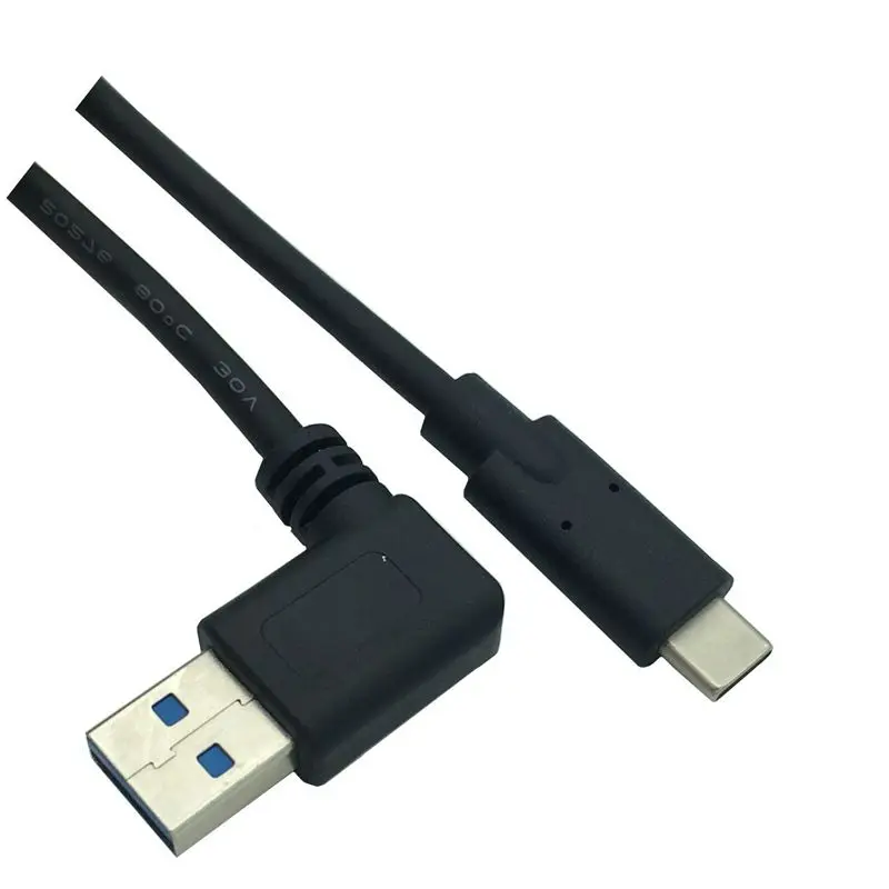 Cabo de dados tipo C padrão para computador e laptop, cabo de conexão USB 3.0, 90 graus, cabo de dados