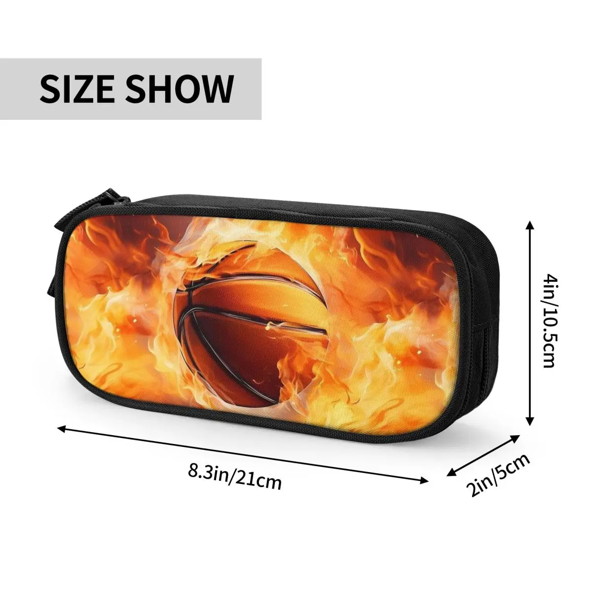 Basketball On Fire Pencil Cases Fun Pen Bag for Student Large Storage School Supplies Gift Pencil Pouch