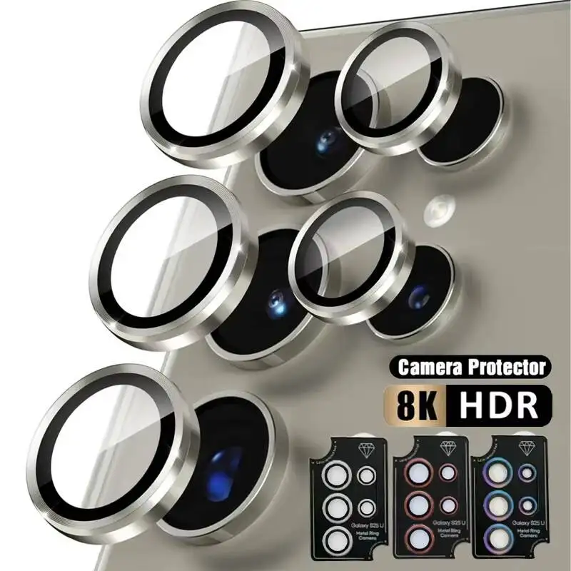 

Metal Lens Ring For Samsung Galaxy S24 S23 S22 Ultra S26 Plus Camera Protection Cover 8K HD Tempered Glass Case Film