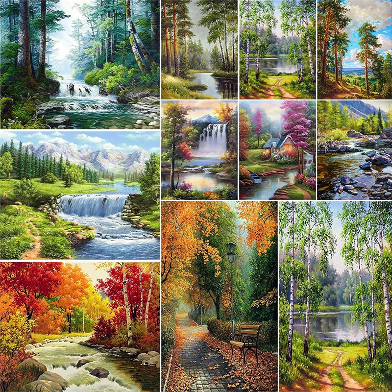 

Forest River Modular Picture For Drawing By Numbers Adults Crafts Canvas Painting On The Wall Decor Acrylic Paint With Paint