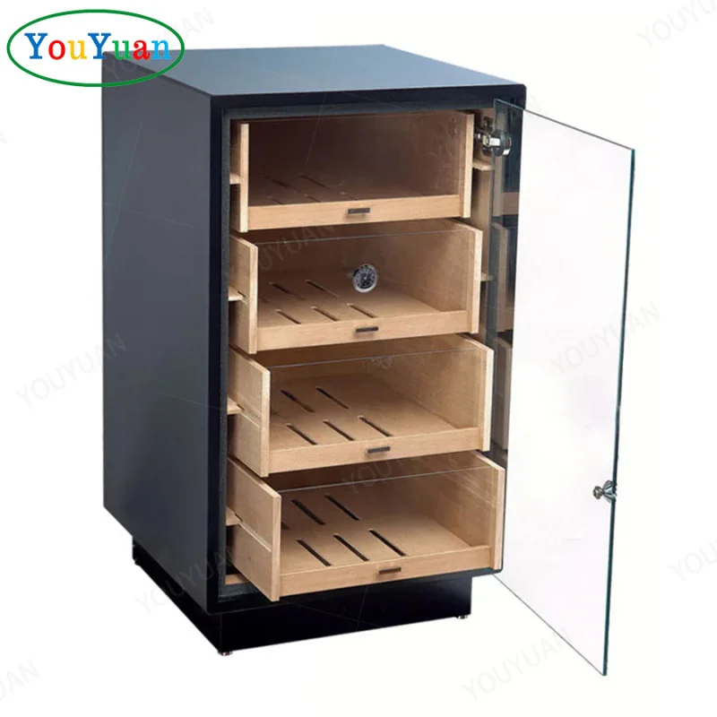 (customized)Black cigar cabinet pharmacy showcases smoke shop display floating humidifier walk in humidor cigar counter