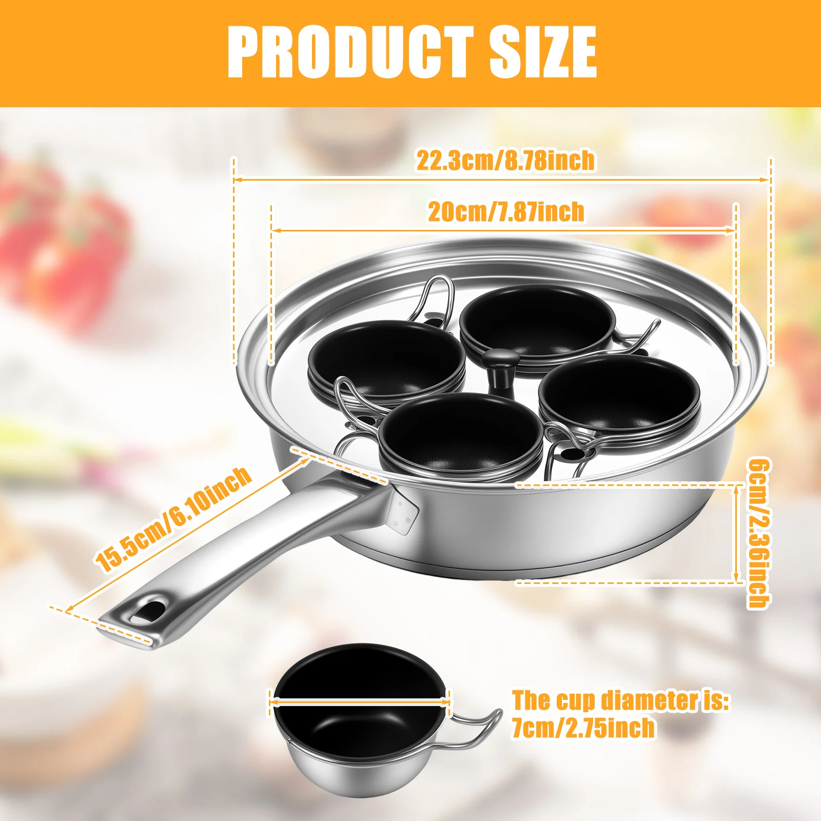 Stainless Steel 4 Cup Egg Poacher Pan Evenly Heated Poached Egg Maker Pot Easy to Release Steamed Pudding Cooker for Cooking