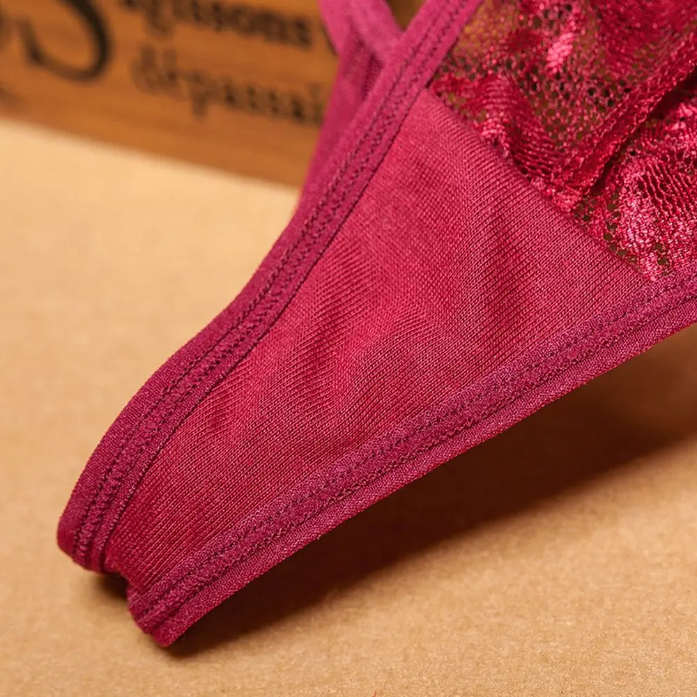 Tanga de encaje con cinturón cruzado para mujer, bragas transparentes, Sexy, flor de perla