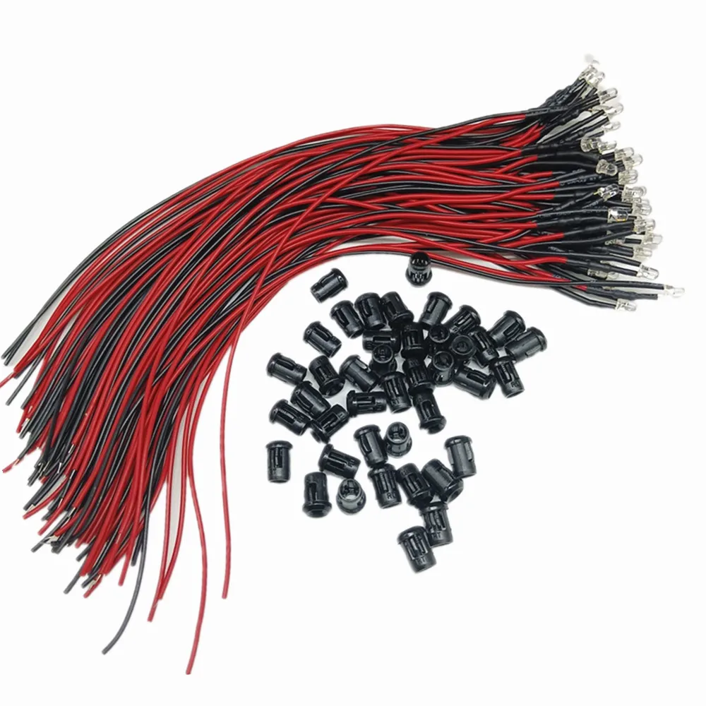 Flickering 5V-12V DC Pre-Wired Water Clear Candle Leds Red Yellow Blue Green White Orange Flicker Light Lamp Bulb 50pcs 5mm