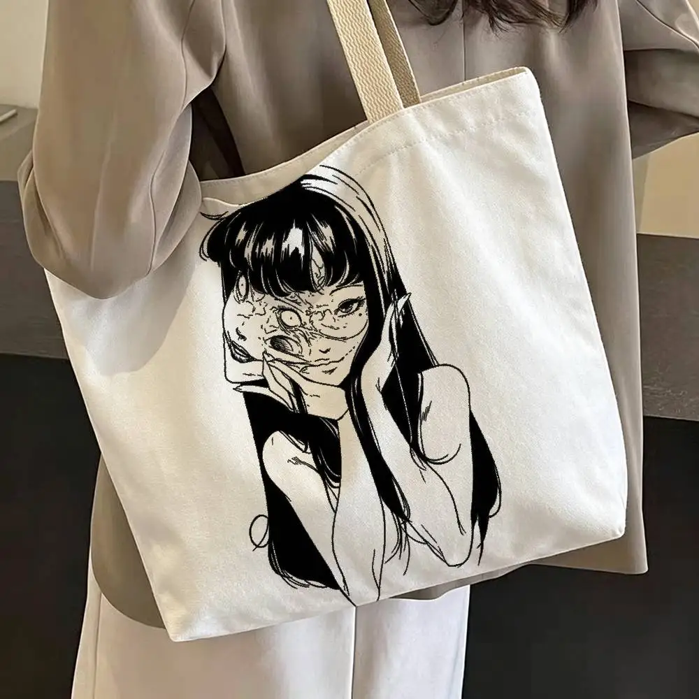 Junji Ito Horror Comics Print Canvas Tote Bag Handbag For Daily School Commute Casual Shoulder Bag