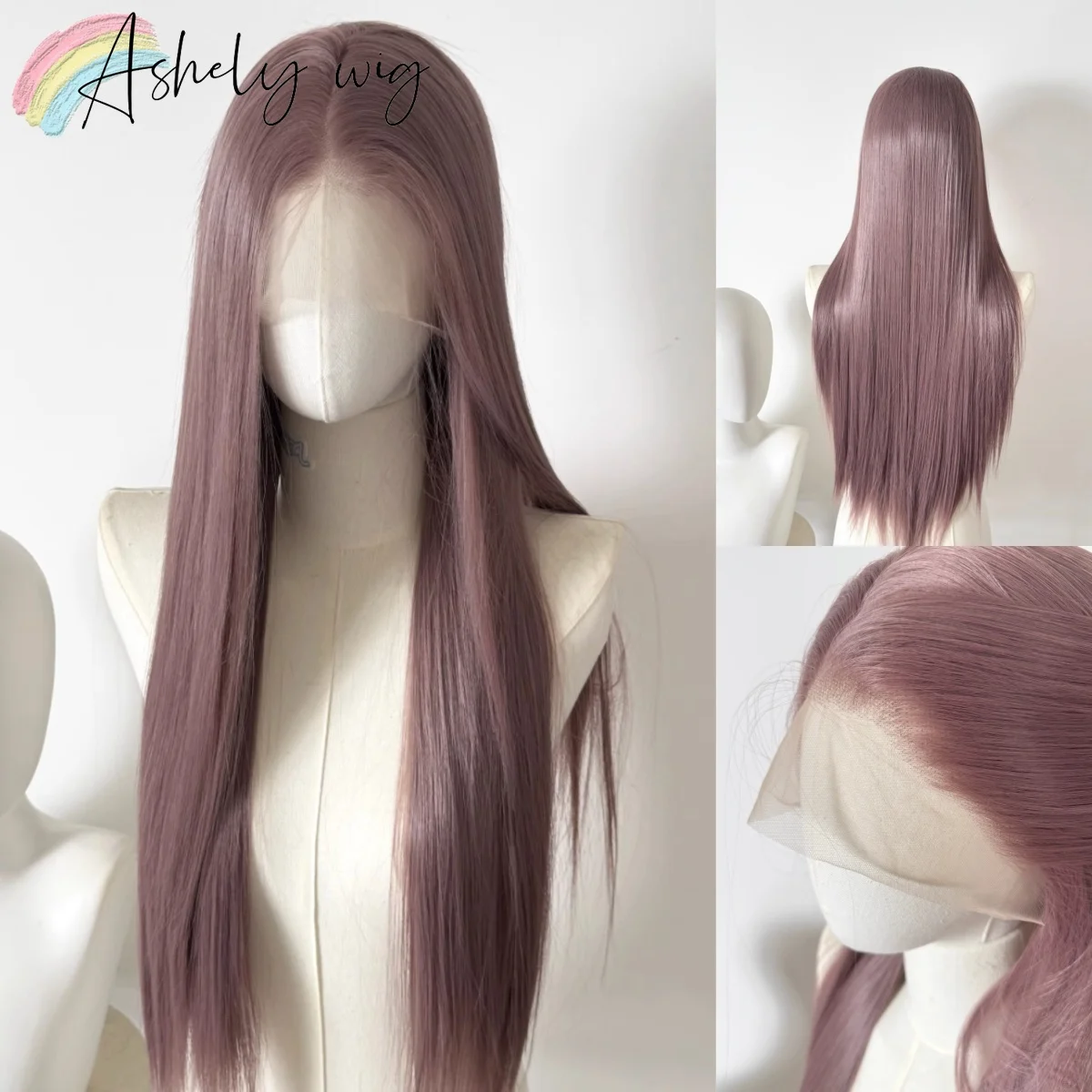 Smoky Purple-gray Purple Wig13*4 Straight Lace Front Wig Hand Hook Wig Cosplay High Temperature Fibers Synthetic Lace Wigs