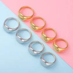 Fnixtar 10pcs Simple Style Smooth Stainless Steel Rings Classic Gold Color Couple For Women And Men Wedding Engagement Jewelry