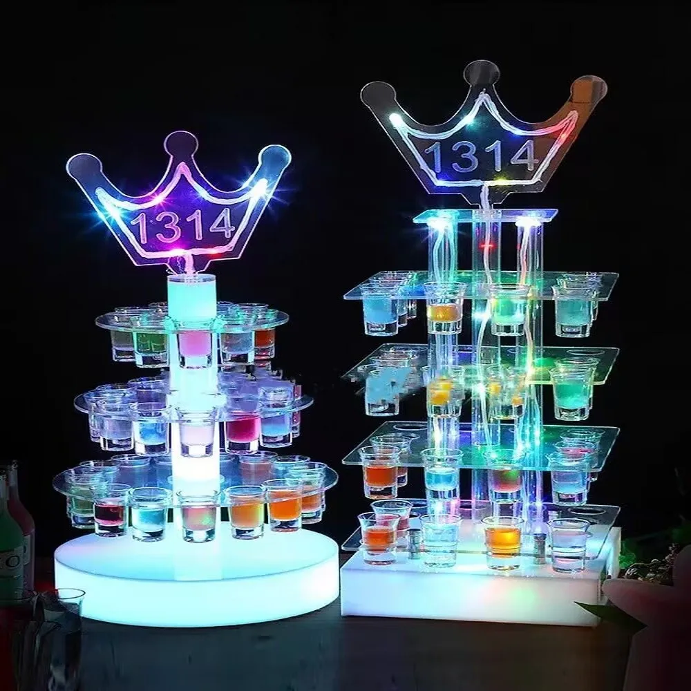 

LED Rechargeable Boat Wine Holder 24 Holes Cocktail Cups Tray Ship Stand VIP Service Shot Glass Display Wine Sailboat Rack Decor