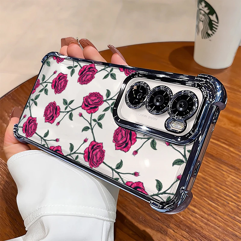 Painting Rose Flower Phone Case For Vivo V70 FE V60 V50 V29 Lite V23 V25 V40 Pro V29E Shockproof Silicone Plating Clear Capa