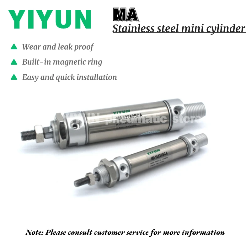 MA16X10,20,25,50,75,80,100,125,150,175,200,250,300,320,350-S-U/CA  YIYUN Stainless Steel Mini Cylinder MA MA16 Series