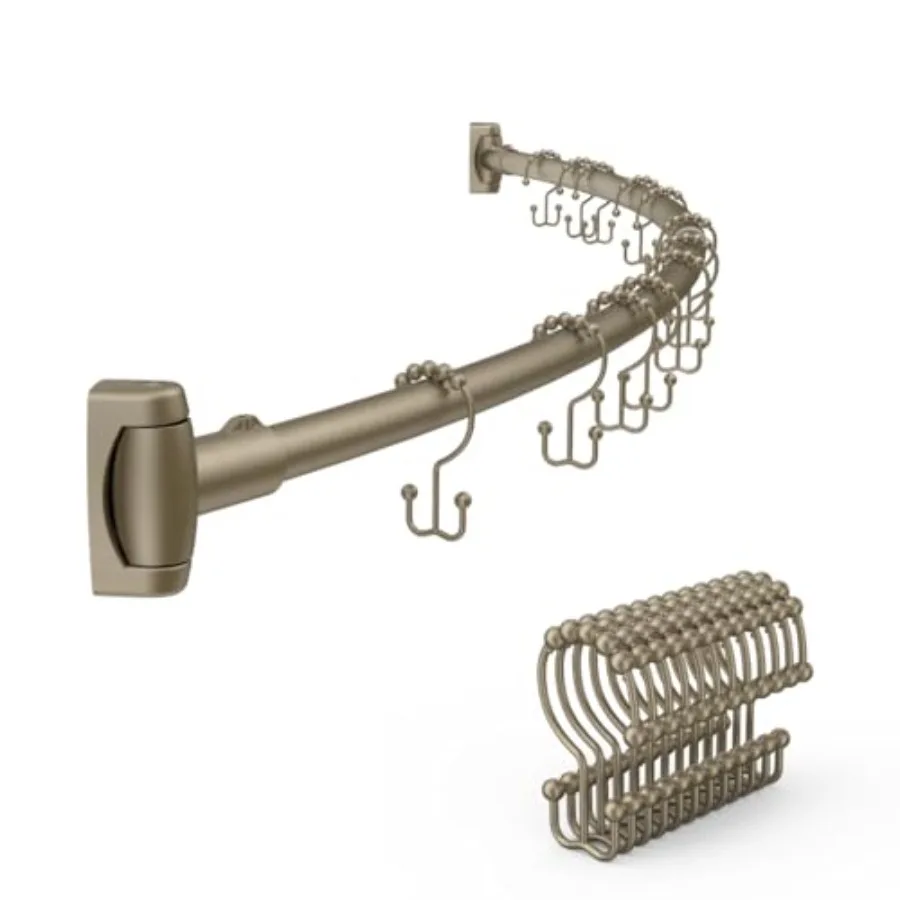 

Регулируемый изогнутый карниз для душевой занавески 42-72 дюйма с 12 кольцами для душевой занавески для ванной комнаты, примерочной или кухни