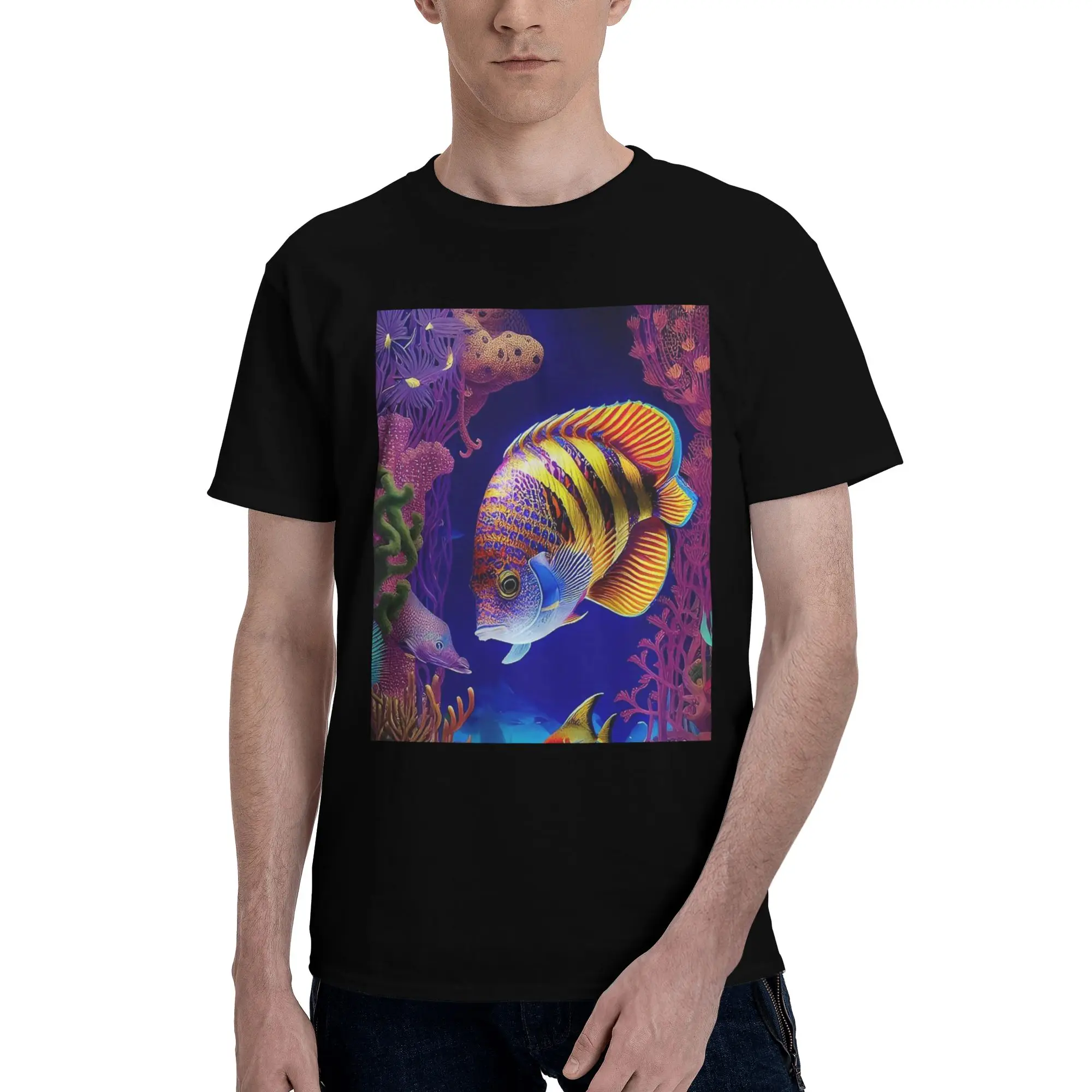

Colorful fish in the ocean Tropical Fish 100% Cotton T-Shirt Men's Oversized T Shirts Men O-Neck Short Sleeve S-6XL