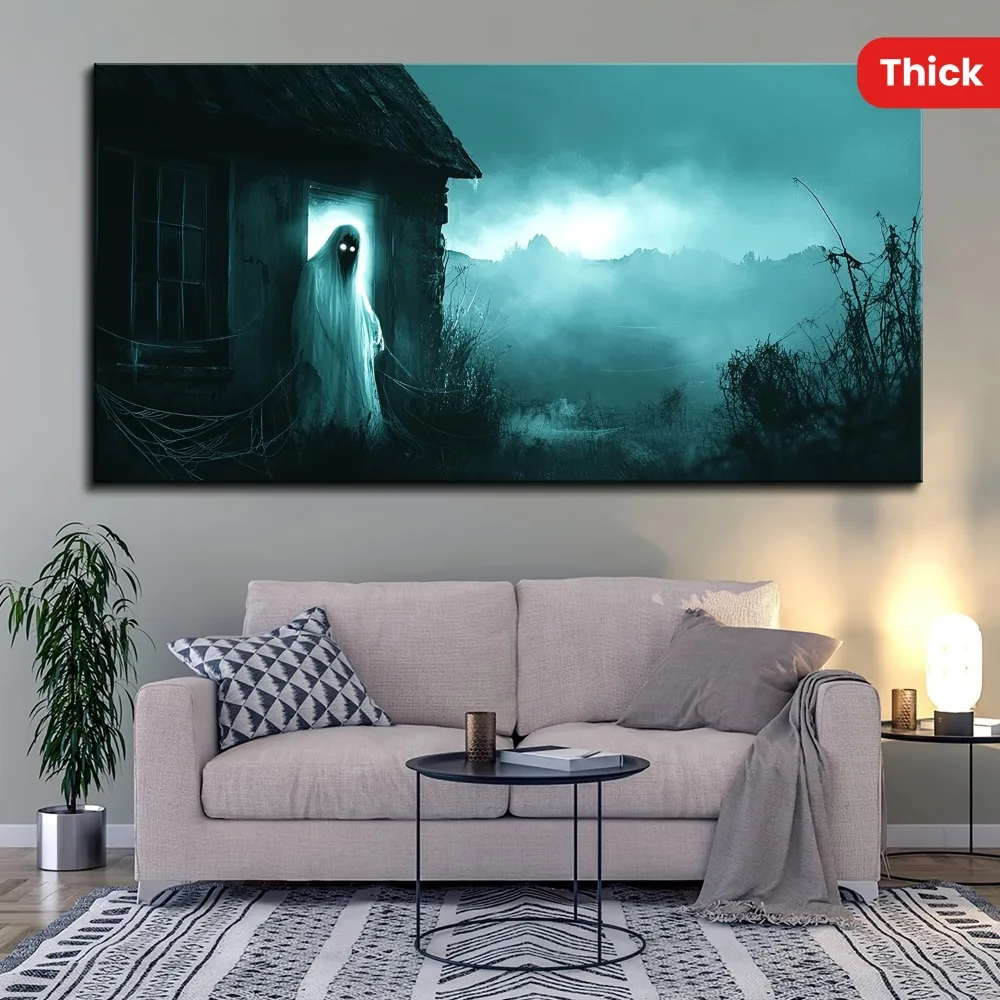 

1.5 inch thick pine solid wood frame, Halloween ghost holding candles, ghost Halloween canvas wall art decoration