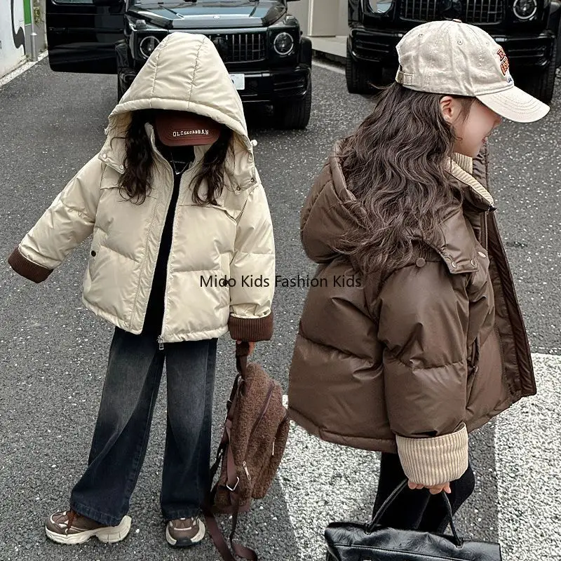 

Хлопковая одежда для девочек, зимняя хлопковая куртка в иностранном стиле для детей среднего и большого размера, зимняя утолщенная куртка с капюшоном 120-170 см