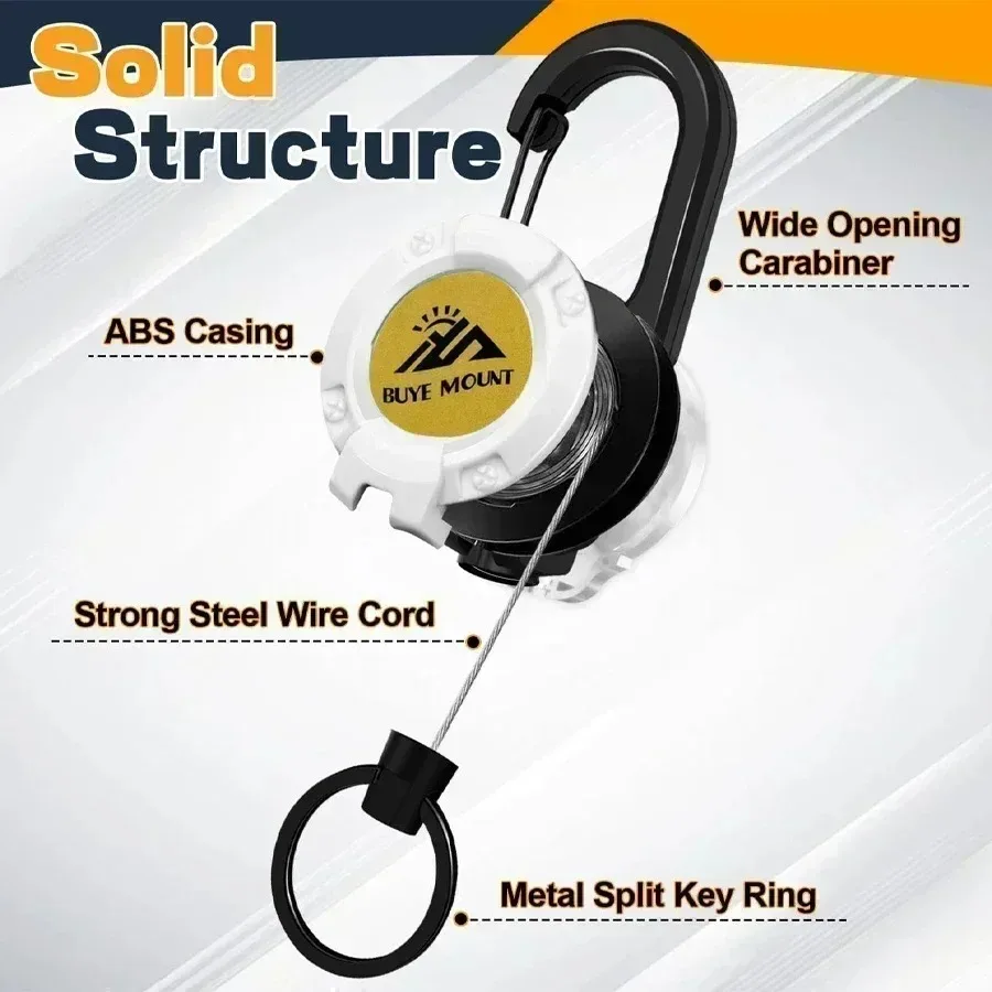 Heavy Duty Retractable Keychain Steel Wire Rope Badge Reel with Carabiner Anti-Lost Extendable Key Holder Outdoor EDC Tool
