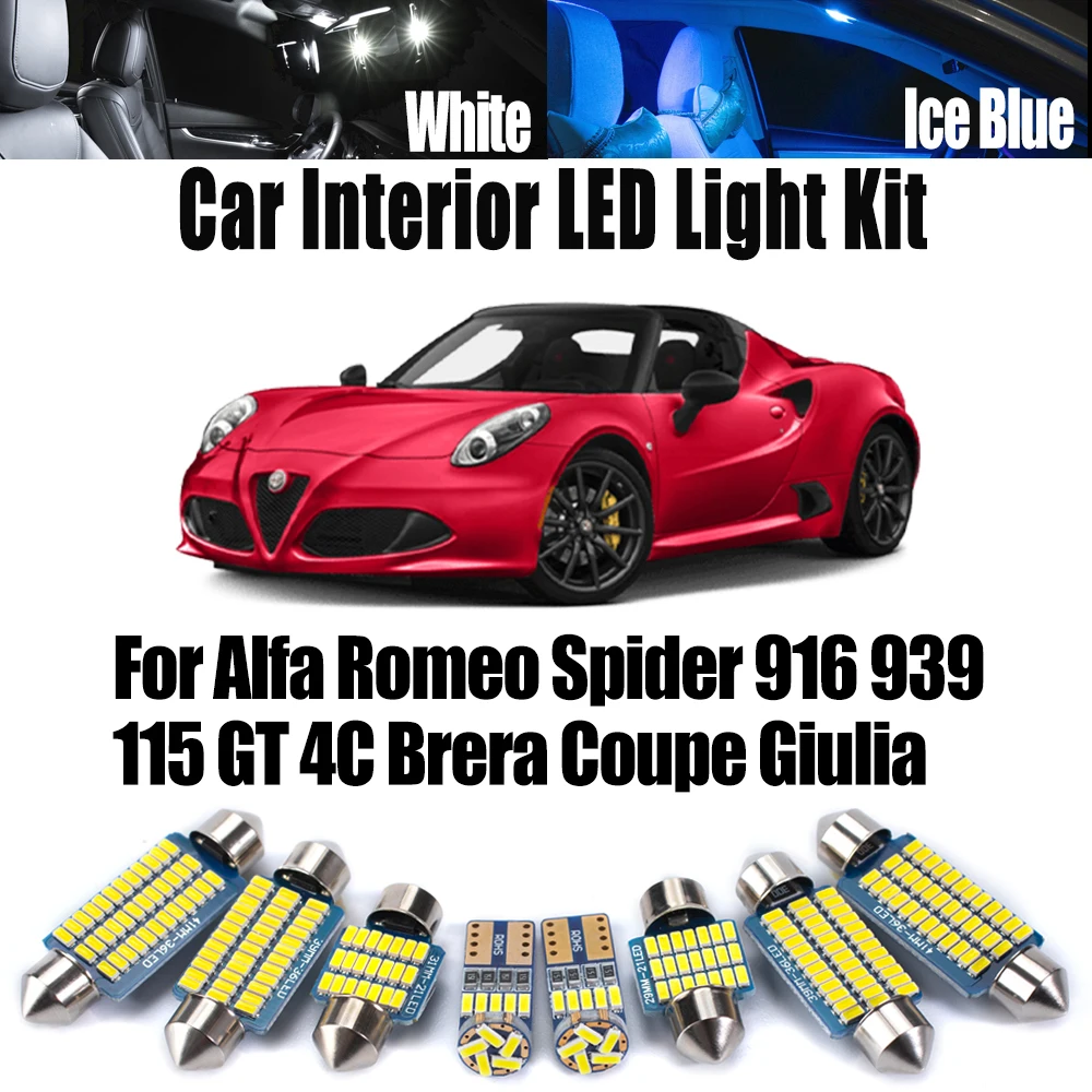 Canbus For Alfa Romeo Spider 916 939 115 GT 4C Brera Coupe Giulia Car Accessories LED Interior Map Dome Light Ceiling Bulbs Kit