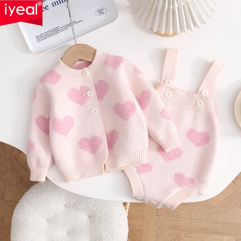 

IYEAL Spring Princess Baby Clothing Set Toddler Knit Cardigans and Jumpsuit 2 Pcs Infant Girls Suit Kids Newborn Sweater Outfits