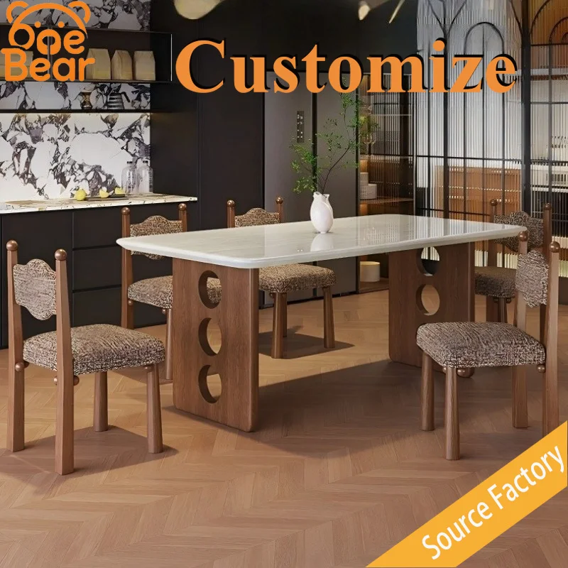Minimalist Marble Table with Wooden Legs, Smooth Texture, Classic Look for Homestay & Bistro