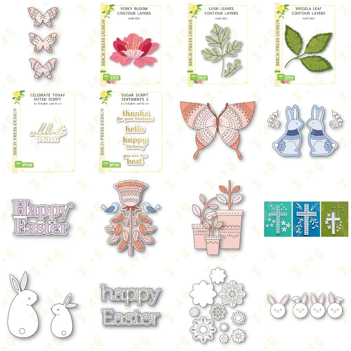 New Happy Easter Bunny Flowers Metal Cutting Dies Hot Foil Die Cut For DIY Scrapbooking Album Embossing  Paper Card Embossing