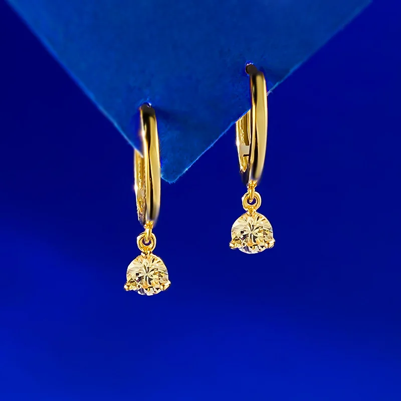 

S925 Серебряные классические 5 мм желтые маленькие круглые бриллиантовые золотые серьги с пряжкой